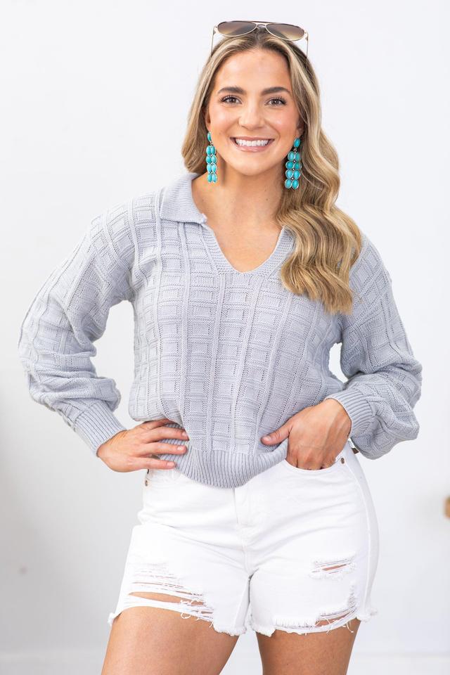 Gray Pattern Knitted Collared Sweater Product Image