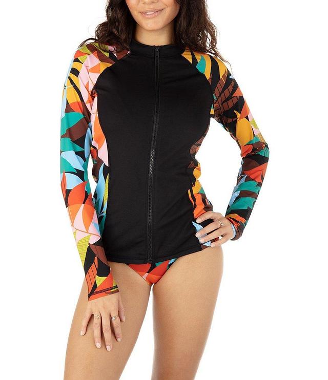 Hurley Jungle Beach Tropical Floral Pattern Crew Neck Long Sleeve Front Zip Rash Guard Product Image