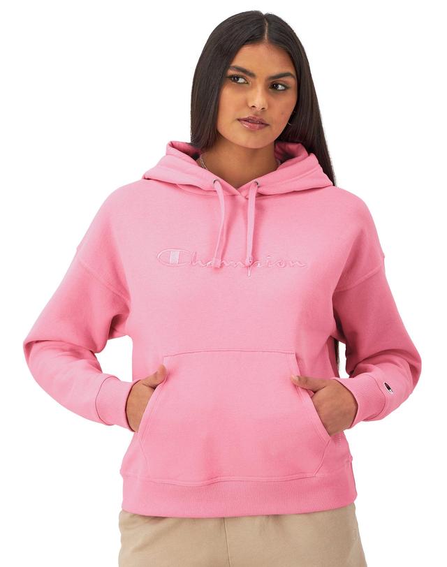 Womens Champion Powerblend Hoodie, Full Embroidered Script Logo (Plus Size) Plaster Blue 2X Product Image