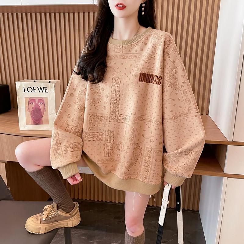 Crew Neck Paisley Print Oversized Pullover Product Image