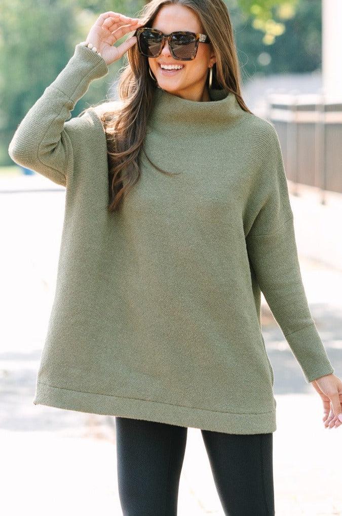 The Slouchy Olive Mock Neck Tunic Female Product Image