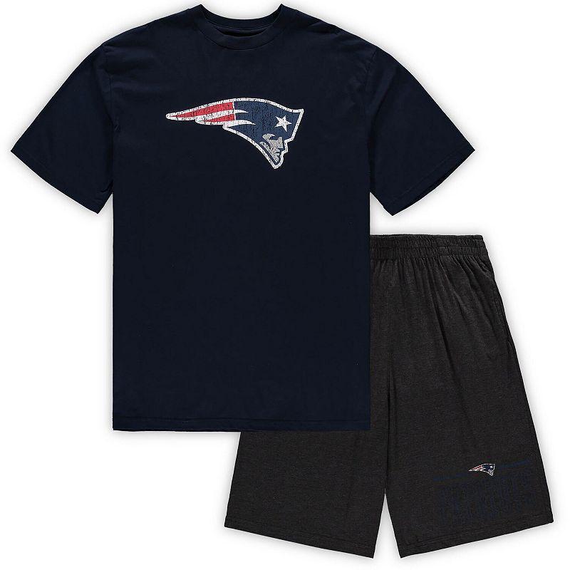 Mens Concepts Sport /Heathered Charcoal New England Patriots Big & Tall T-Shirt & Shorts Set Blue Product Image