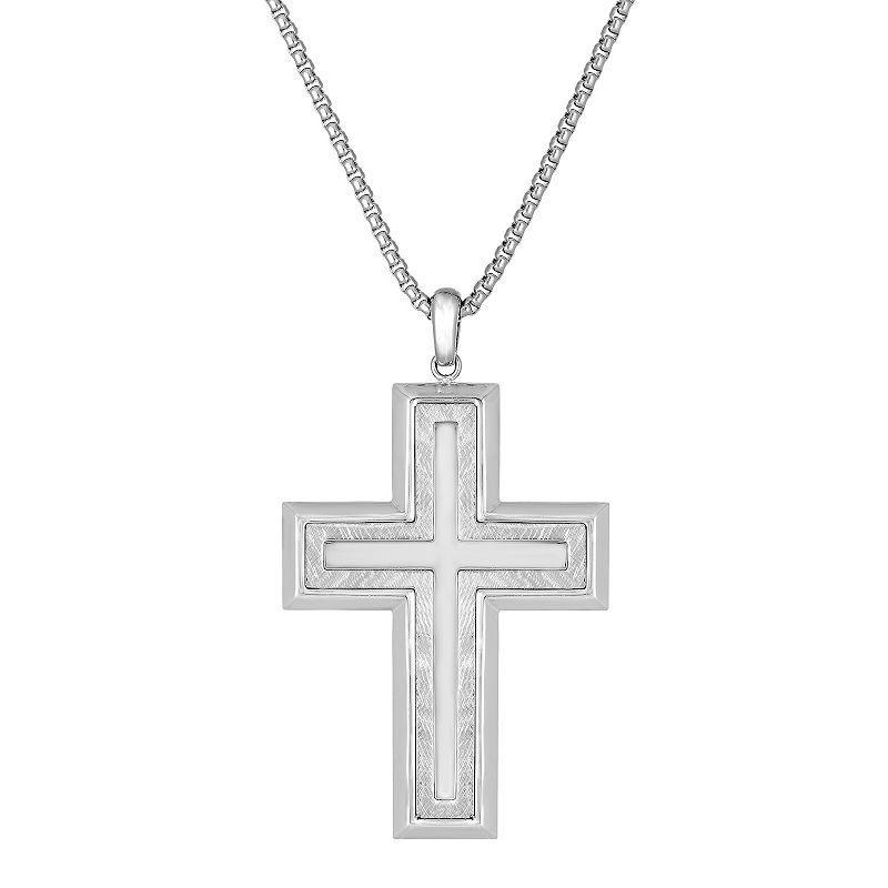 Mens LYNX Stainless Steel Cross Pendant Necklace White Product Image