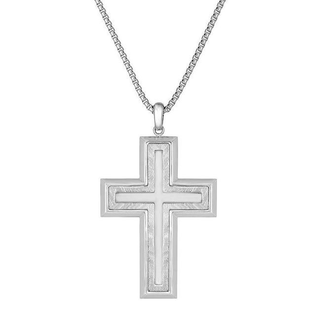 Mens LYNX Stainless Steel Cross Pendant Necklace White Product Image