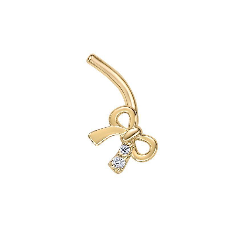 Lila Moon 14k Gold Cubic Zirconia Bow Curved Nose Stud, Womens Product Image