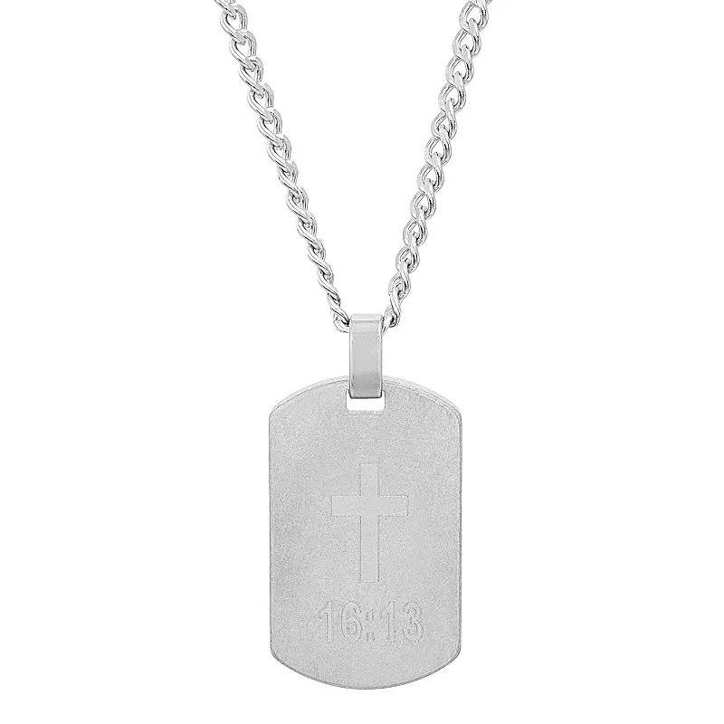 slate Mens Oxidized Stainless Steel Cross & First Corinthians 16:13 Dog Tag Pendant Necklace Silver Tone Product Image