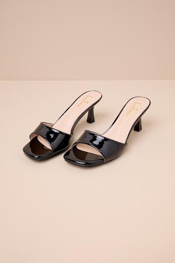 Honorine Black Patent High Heel Slide Sandals Product Image