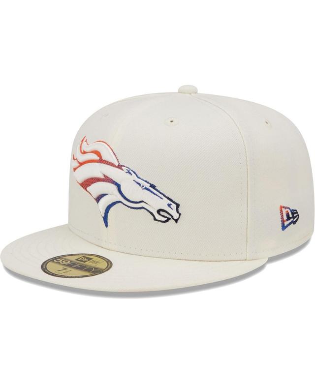 Mens New Era Cream Denver Broncos Chrome Color Dim 59FIFTY Fitted Hat Product Image