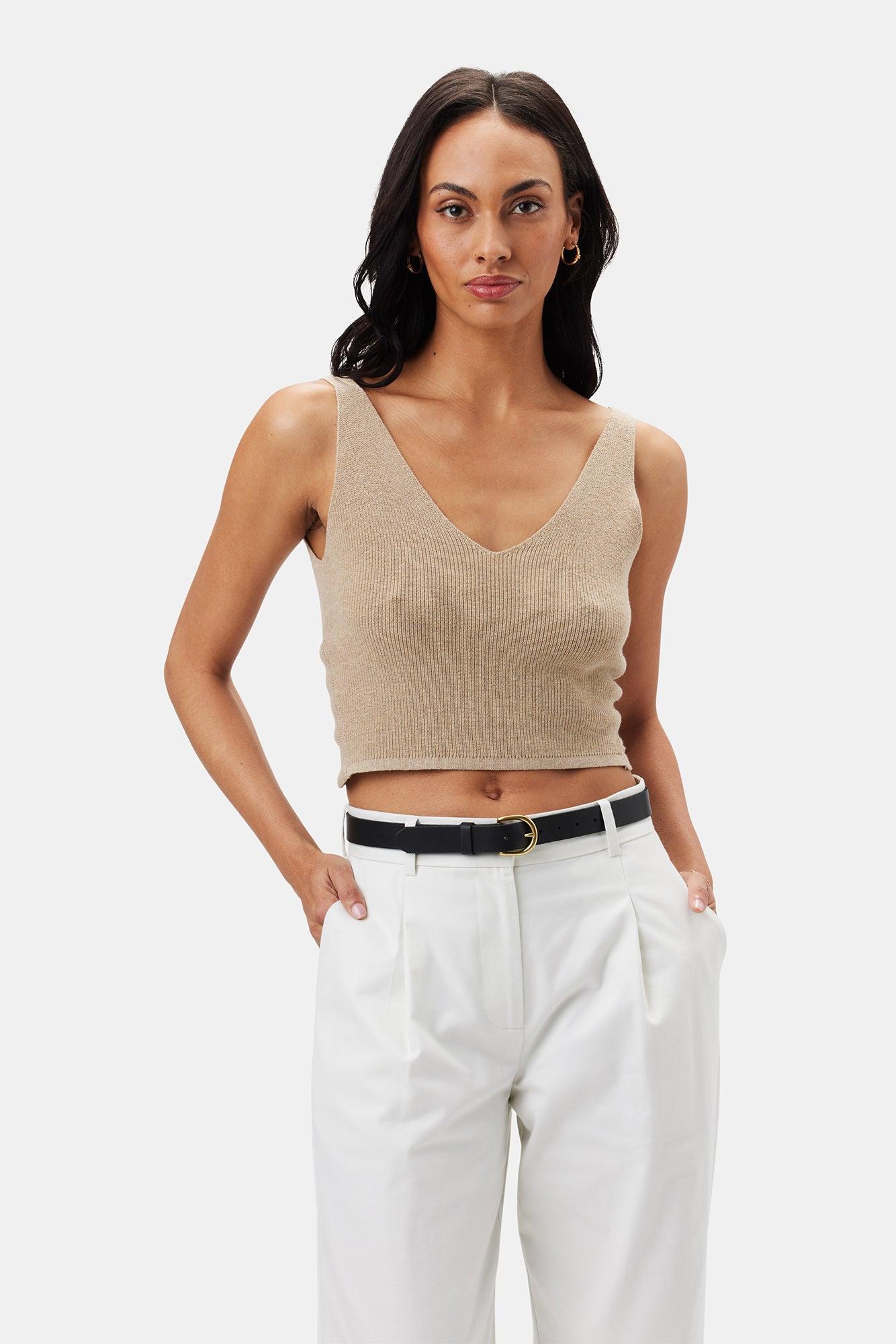 Finn Crop Tank - Light Oatmeal Product Image