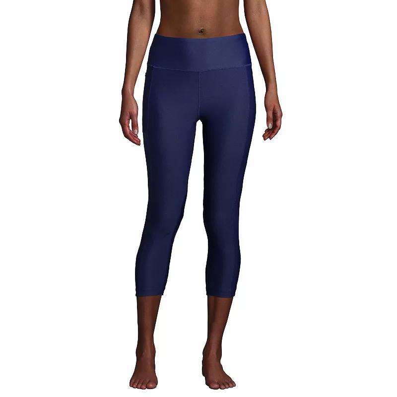 Petite Lands Chlorine Resistant High-Waist Crop Swim Leggings, Womens Deep Blue Product Image