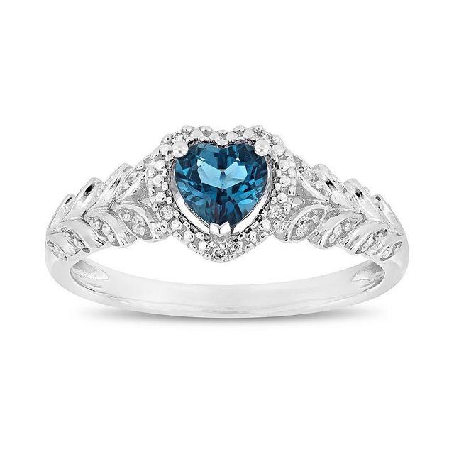 Stella Grace 10k White Gold London Blue Topaz & Diamond Accent Heart Ring, Womens Product Image