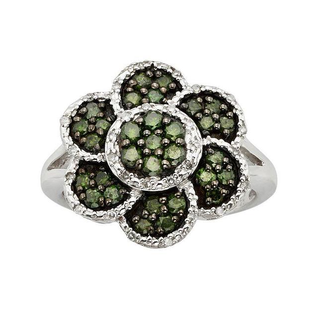 Jewelexcess Sterling Silver 1-ct. T.W. Green and White Diamond Flower Ring, Womens Product Image