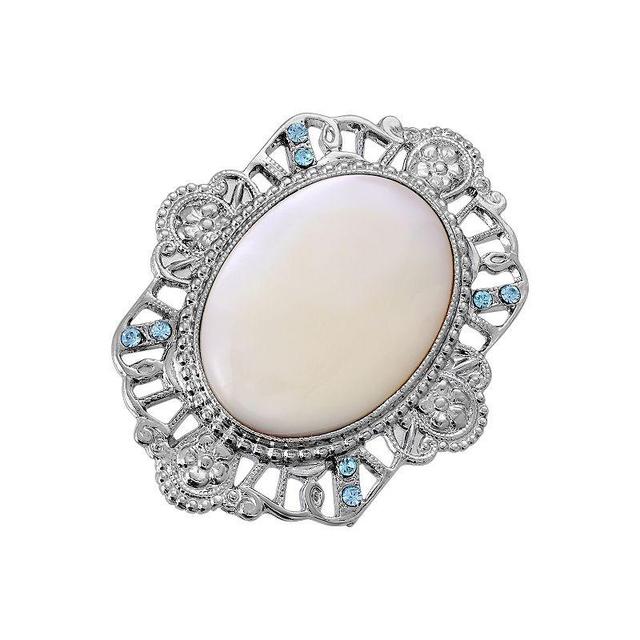 1928 Silver Tone Mother Of Simulated Pearl Oval Pin, Womens, White Product Image