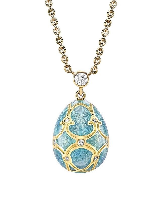 Womens Heritage 18K Yellow Gold, Diamond & Turquoise Guilloch Enamel Petite Egg Pendant Necklace Product Image