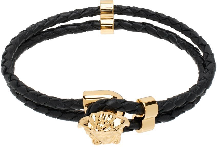 VERSACE Black Medusa Braided Leather Bracelet Product Image