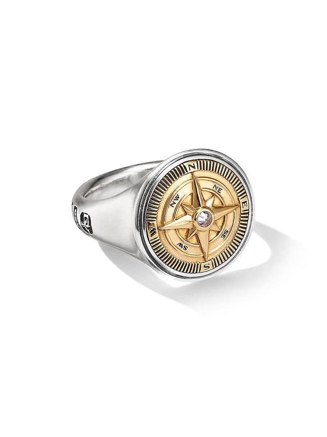 Mens Maritime Compass Signet Ring with 18K Yellow Gold and Center Diamond Product Image