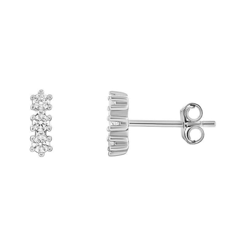 PRIMROSE Sterling Silver Cubic Zirconia Bar Stud Earrings, Womens, White Product Image