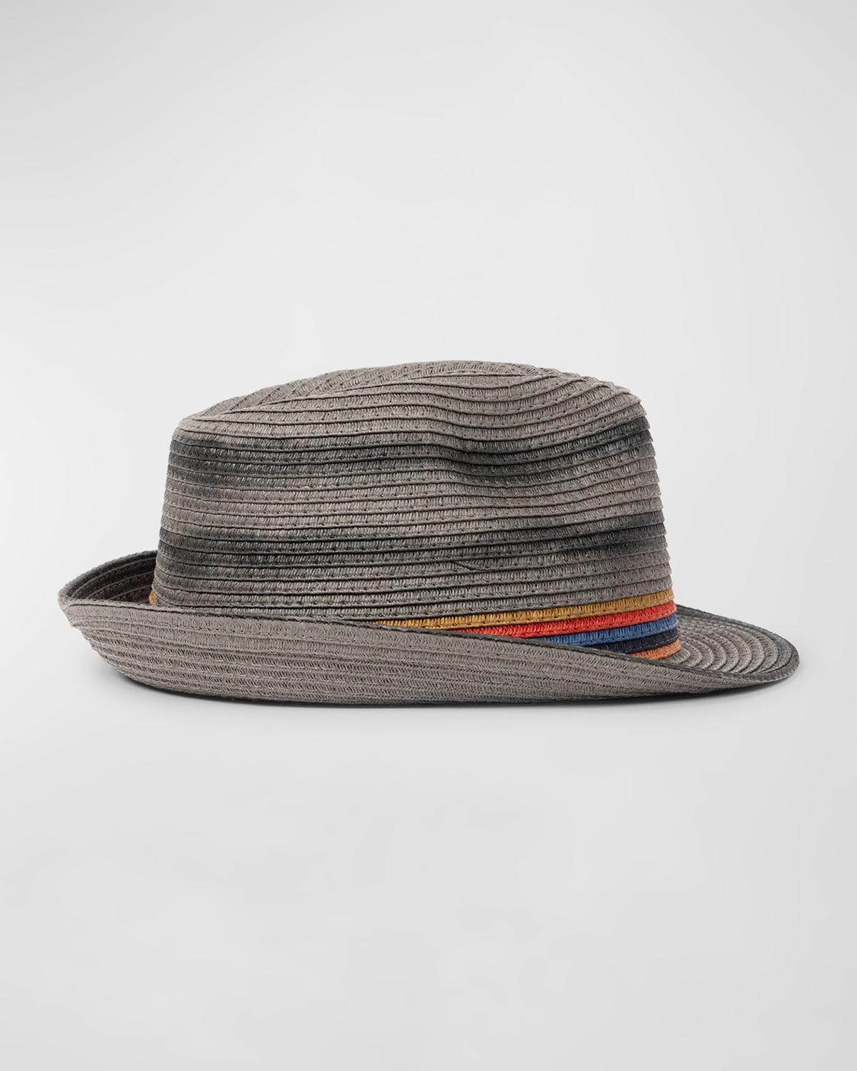 Mens Trilby Bright Stripe Straw Fedora Hat Product Image