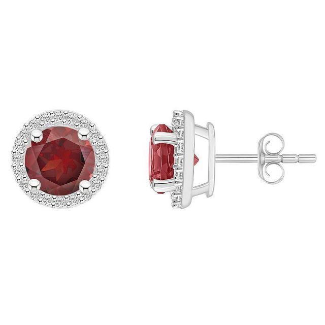 Celebration Gems 10k White Gold Gemstone & Lab-Created White Sapphire Halo Stud Earrings, Womens, Red Product Image