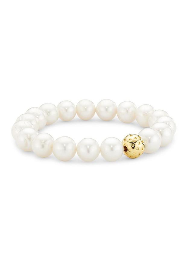 Womens Organic Gems Goldtone Sterling Silver & Freshwater Pearl Stretch Bracelet Product Image