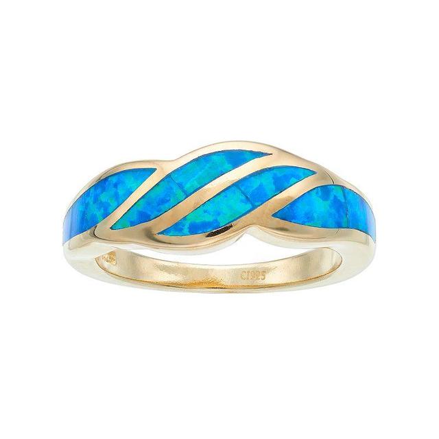 14k Gold Over Silver Lab-Created Blue Opal Wave Ring, Womens Gold Tone Product Image