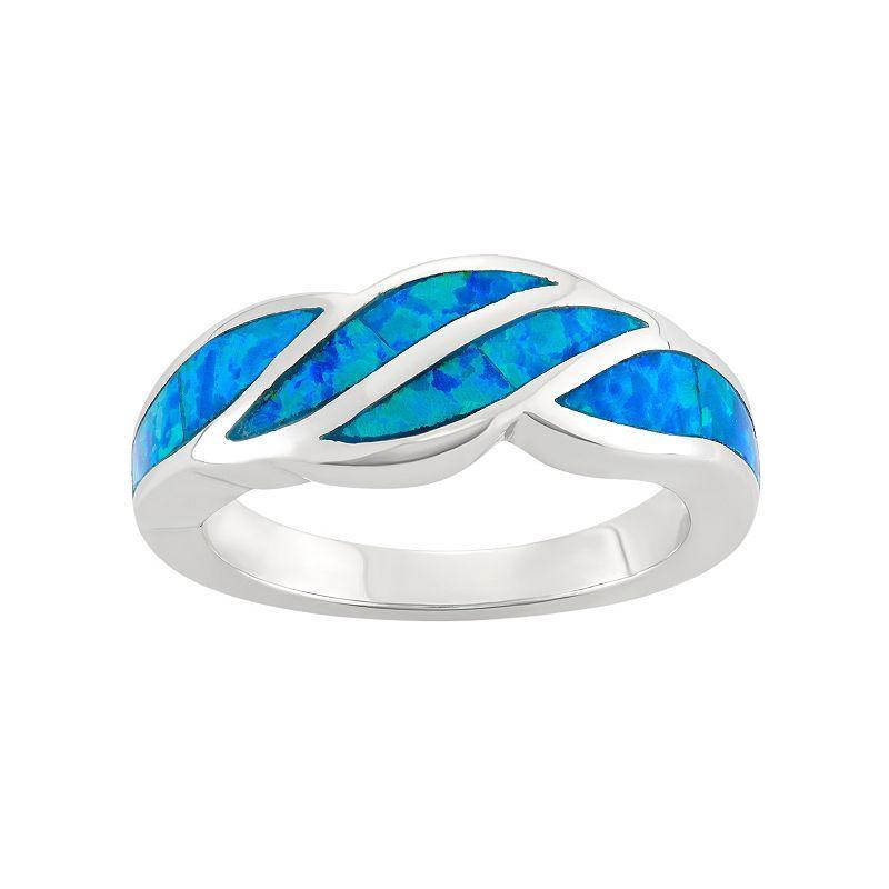 Lab-Created Blue Opal Sterling Silver Swirl Ring, Womens Product Image