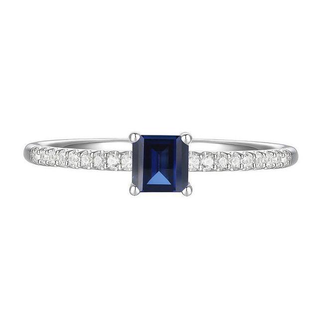 Sterling Silver Lab-Created Sapphire, Lab-Created White Sapphire Solitaire Ring, Womens Product Image