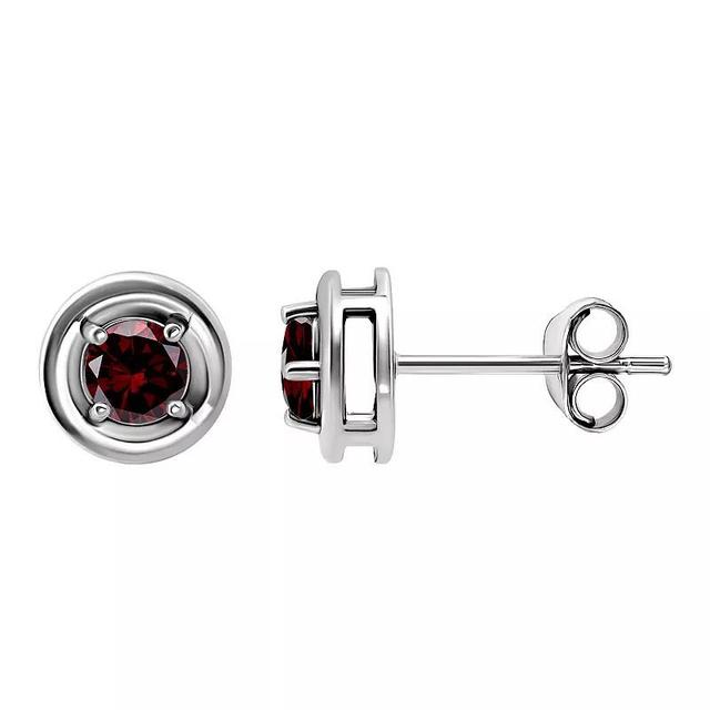 Aleure Precioso Sterling Silver Round Halo Stud Earrings, Womens, Red Product Image