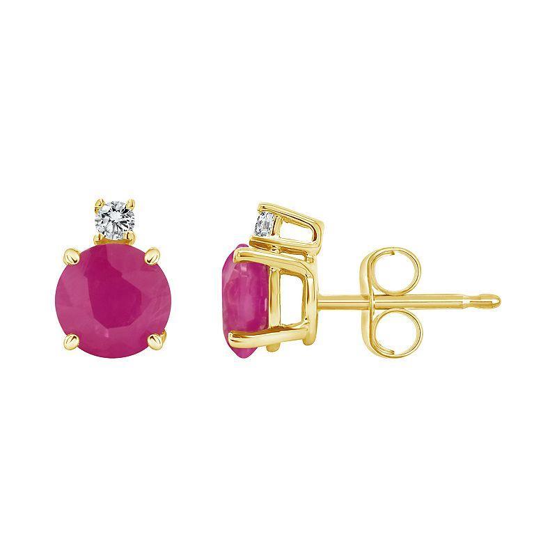 Celebration Gems 14k Gold Ruby & Diamond Accent Earrings, Womens Product Image