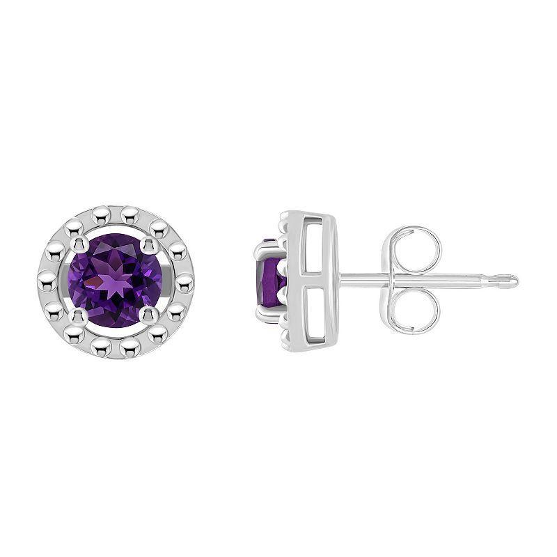 Celebration Gems 10k Gold Round Amethyst Stud Earrings, Womens, 10k White Gold Product Image