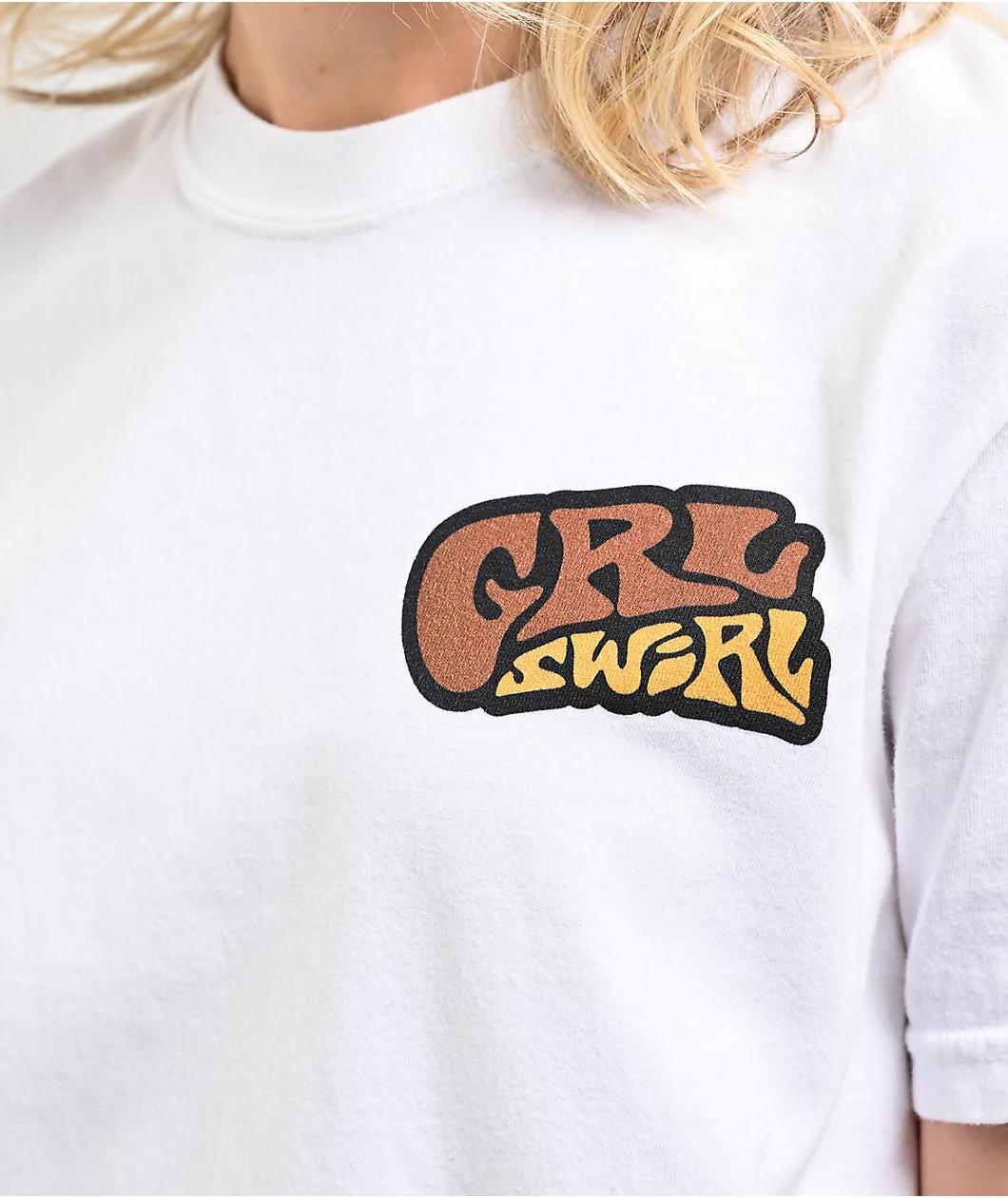 GRLSWIRL Skate Crew White T-Shirt Product Image