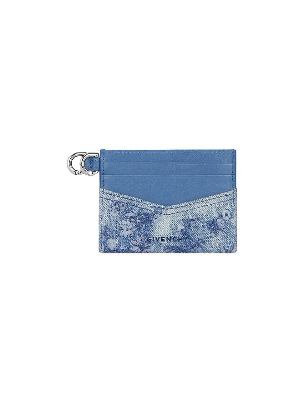 Womens Voyou Card Holder in Washed Embroidered Denim Product Image