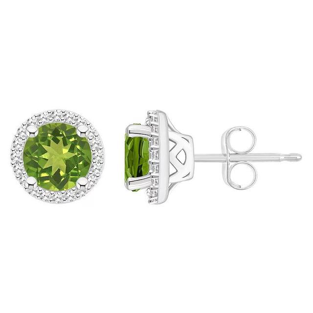 Amethyst (1-1/2 ct. t.w.) & Diamond (1/5 ct. t.w.) Halo Stud Earrings in Sterling Silver (Also in Citrine Peridot, & Blue Topaz) - Garnet Product Image