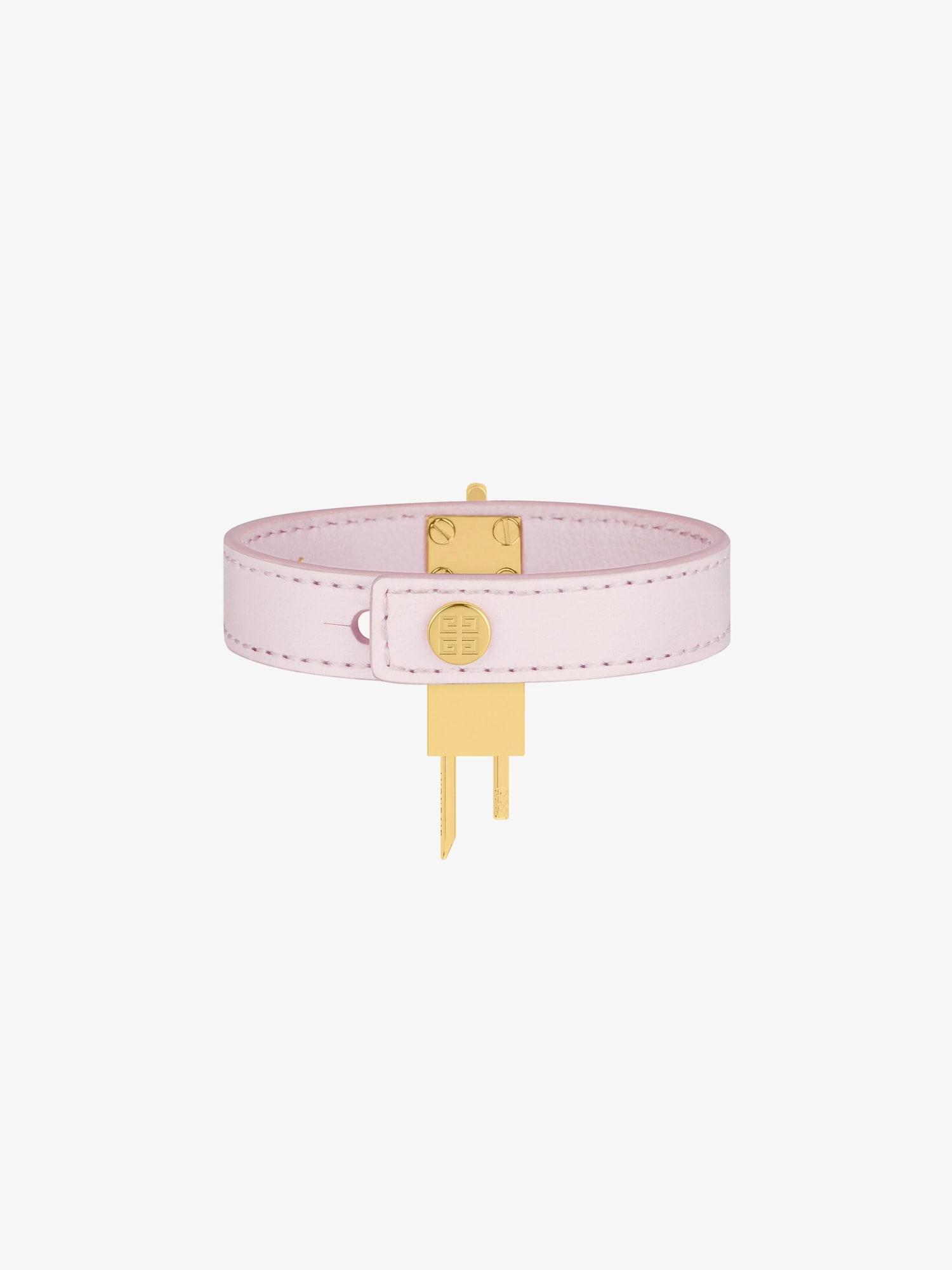 Mini Lock bracelet in metal and leather Product Image