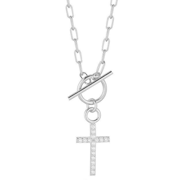 Sunkissed Sterling Cubic Zirconia Cross Toggle Necklace, Womens, Silver Tone Product Image