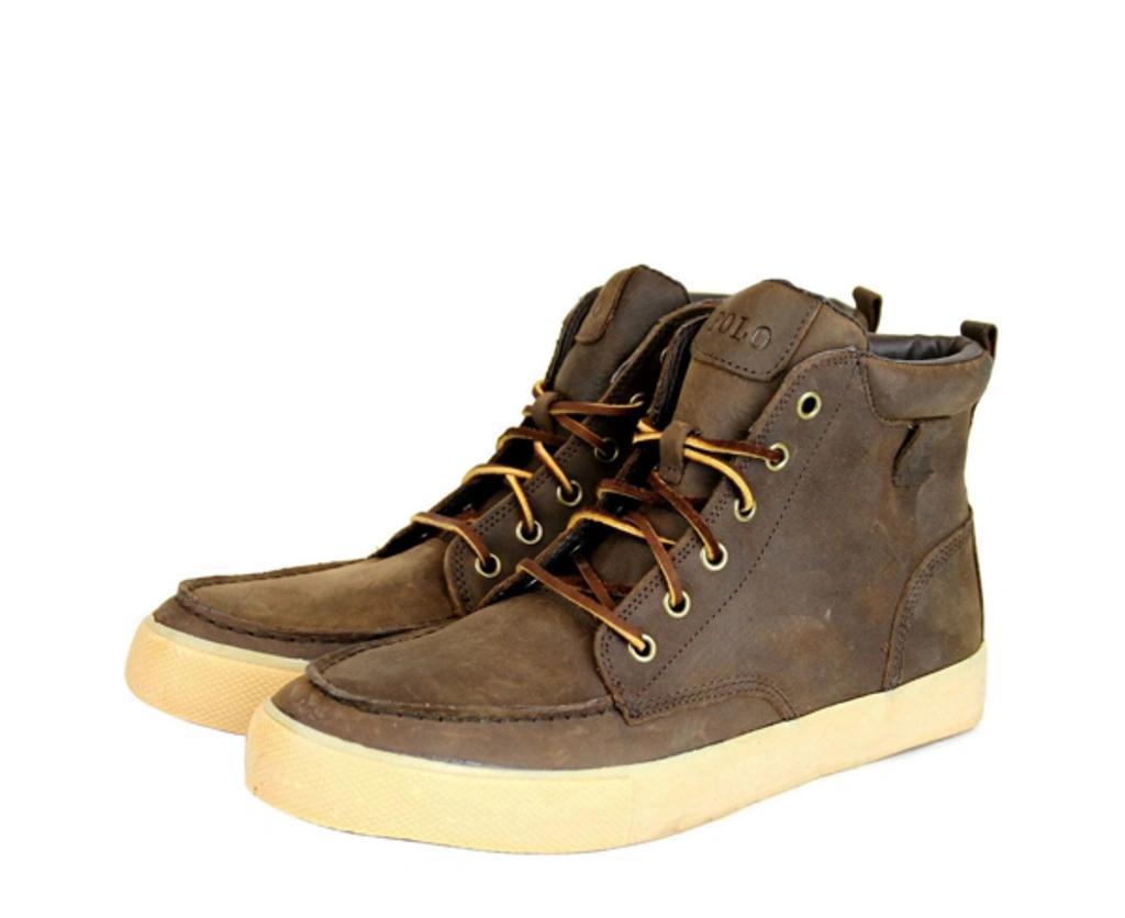 Mens Tedd Leather High Top Sneaker With Logo In Dark Brown Product Image