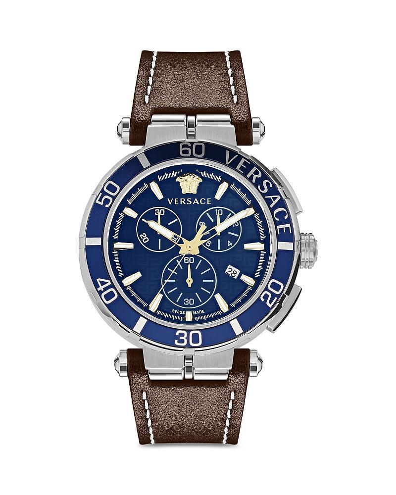 Versace Greca Chronograph Leather Strap Watch, 45mm Product Image