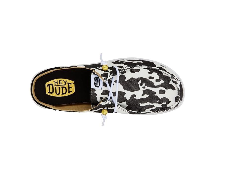 Hey Dude Wendy Slip Classic (White/Black Cow Print) Women's Shoes Product Image