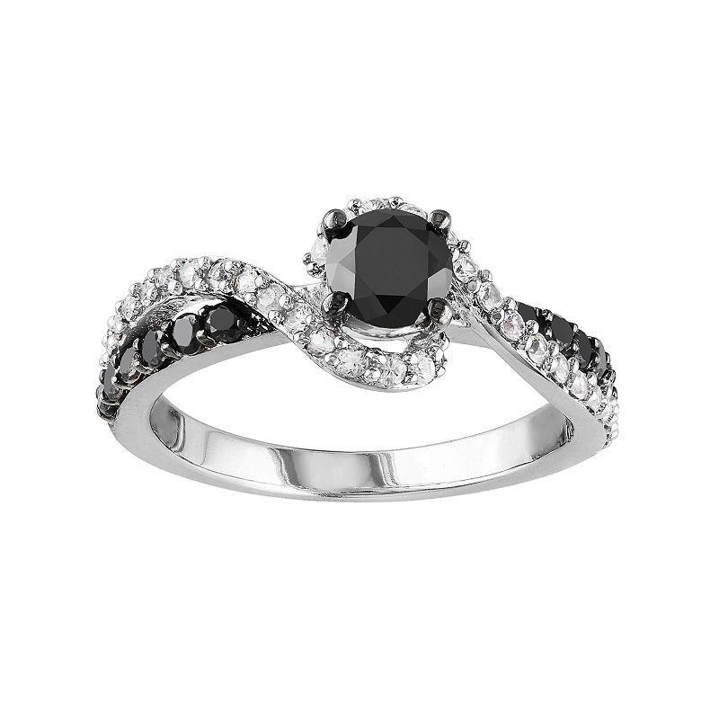 Stella Grace Sterling Silver 3/4 Carat T.W. Black Diamond & Lab-Created White Sapphire Swirl Ring, Womens Product Image