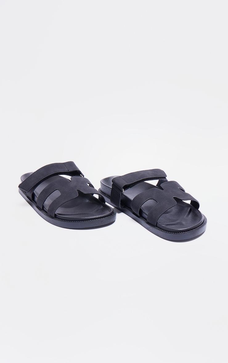 Black Faux Suede Velcro Strap Footbed Flat Sandals Product Image