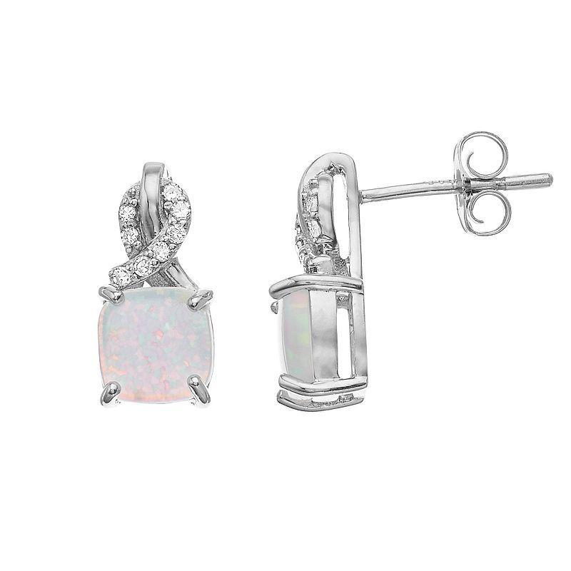 Gemminded Sterling Silver Lab-Created White Opal & Diamond Accent Earrings, Womens, Silver Tone Product Image