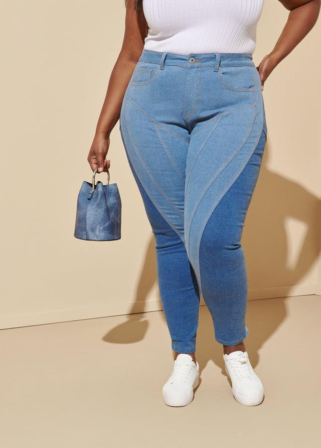 Plus Size Two Tone Skinny Jeans Ashley Stewart Product Image