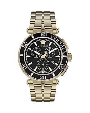 Versace Mens Swiss Chronograph Greca Brown Leather Strap Watch 45mm Product Image