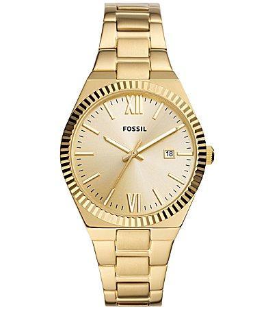 Fossil Womens Scarlette Three-Hand Date Gold-Tone Stainless Steel Watch, 38mm Product Image