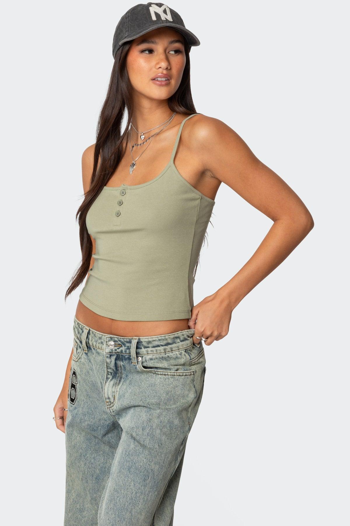 Ribbed Henley Tank Top Product Image