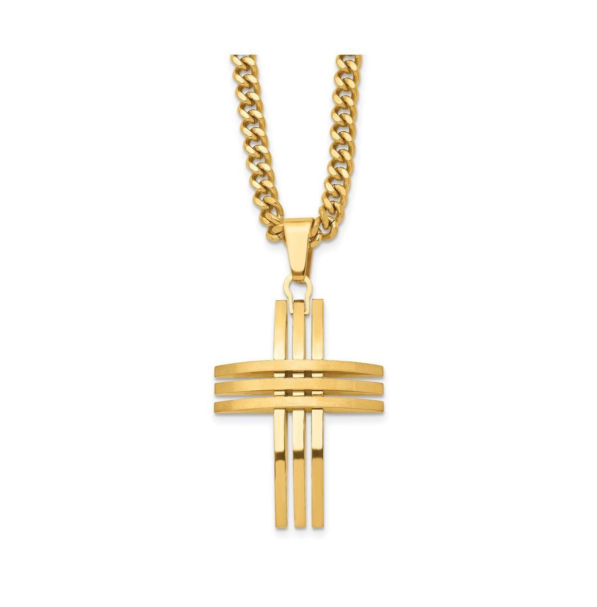 Chisel Brushed Yellow Ip-plated Cross Pendant Curb Chain Necklace Product Image