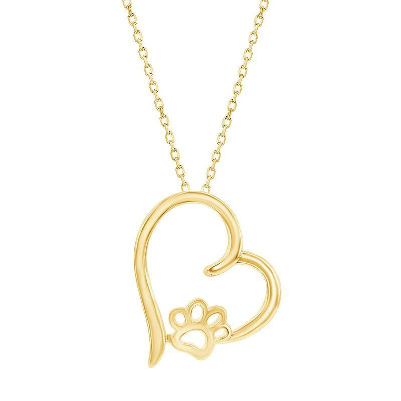 Argento Bella Sterling Silver Heart Paw Print Pendant Necklace, Womens Gold Tone Product Image