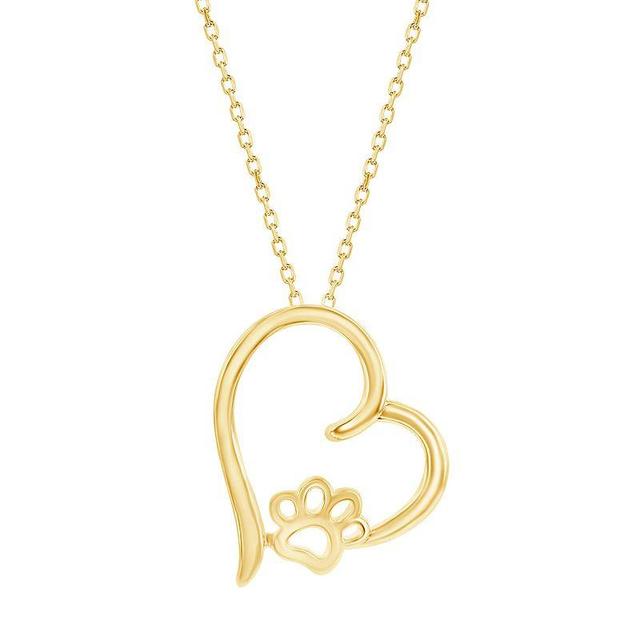 Argento Bella Sterling Silver Heart Paw Print Pendant Necklace, Womens Yellow Product Image