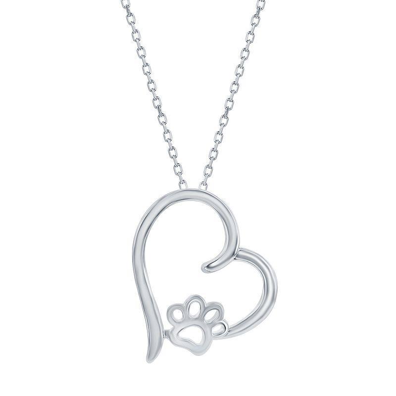 Argento Bella Sterling Silver Heart Paw Print Pendant Necklace, Womens Product Image