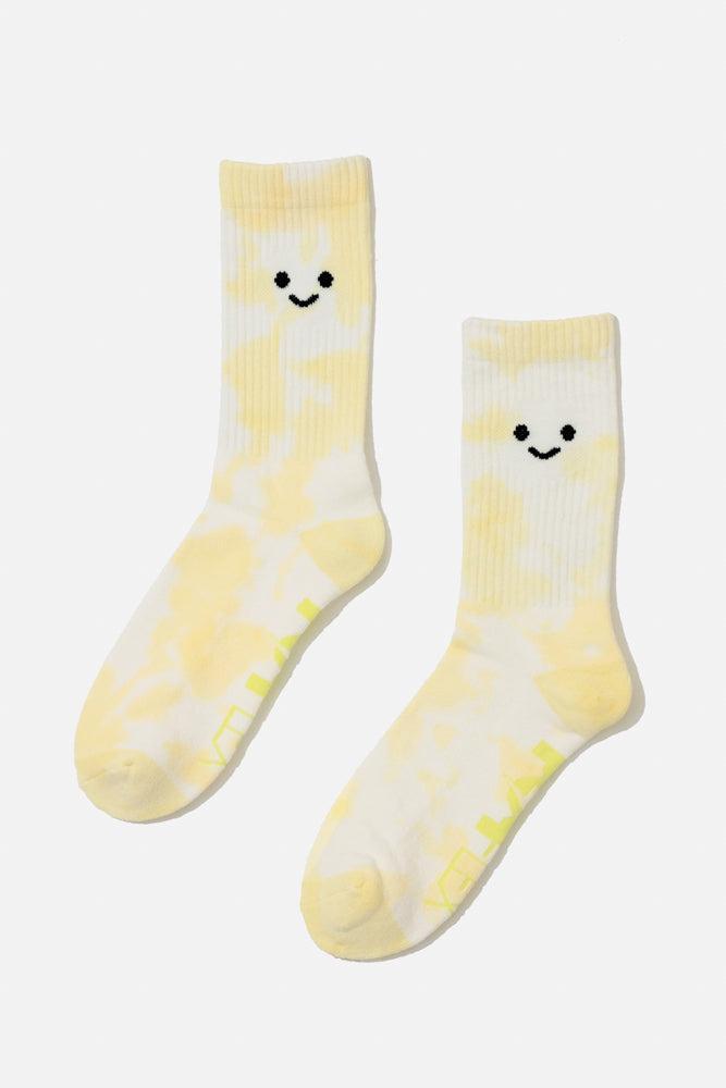 POPFLEX® Happy Face Mid-Calf Gym Socks - Yellow Tie Dye Product Image